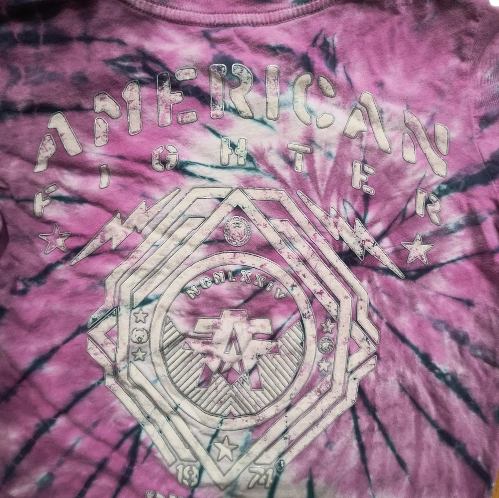 3/$10⭐ American Fighter T-shirt, women's XS, pink,purple, and white tie dye - Picture 8 of 8